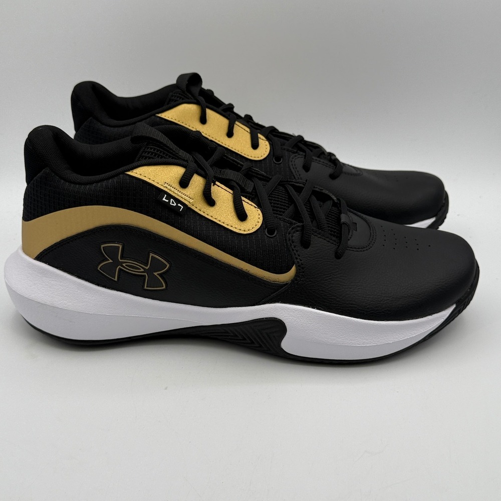 Under Armour Lockdown 7 Shoes Men Size 15 Black Gold Basketball 3028512-001